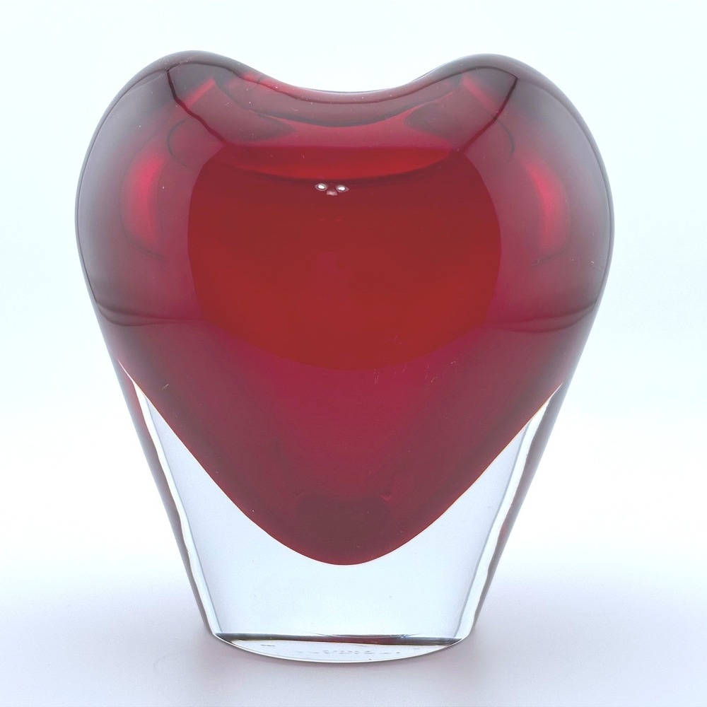 Salviati Venezia Murano Red Heart Art Glass Vase 2001 Made in Italy Sommerso